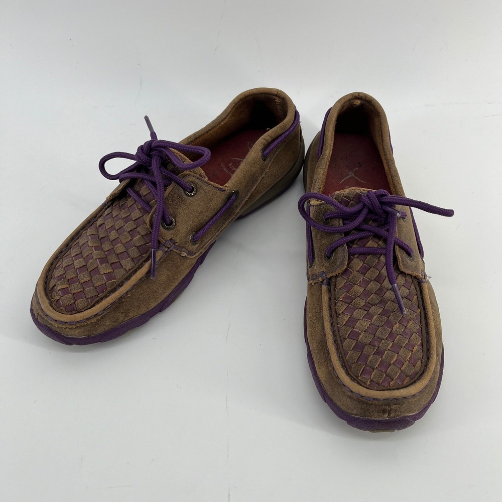 Twisted X Driving Moccasins Brown Purple Woven Leather Womens 7M WDM0025